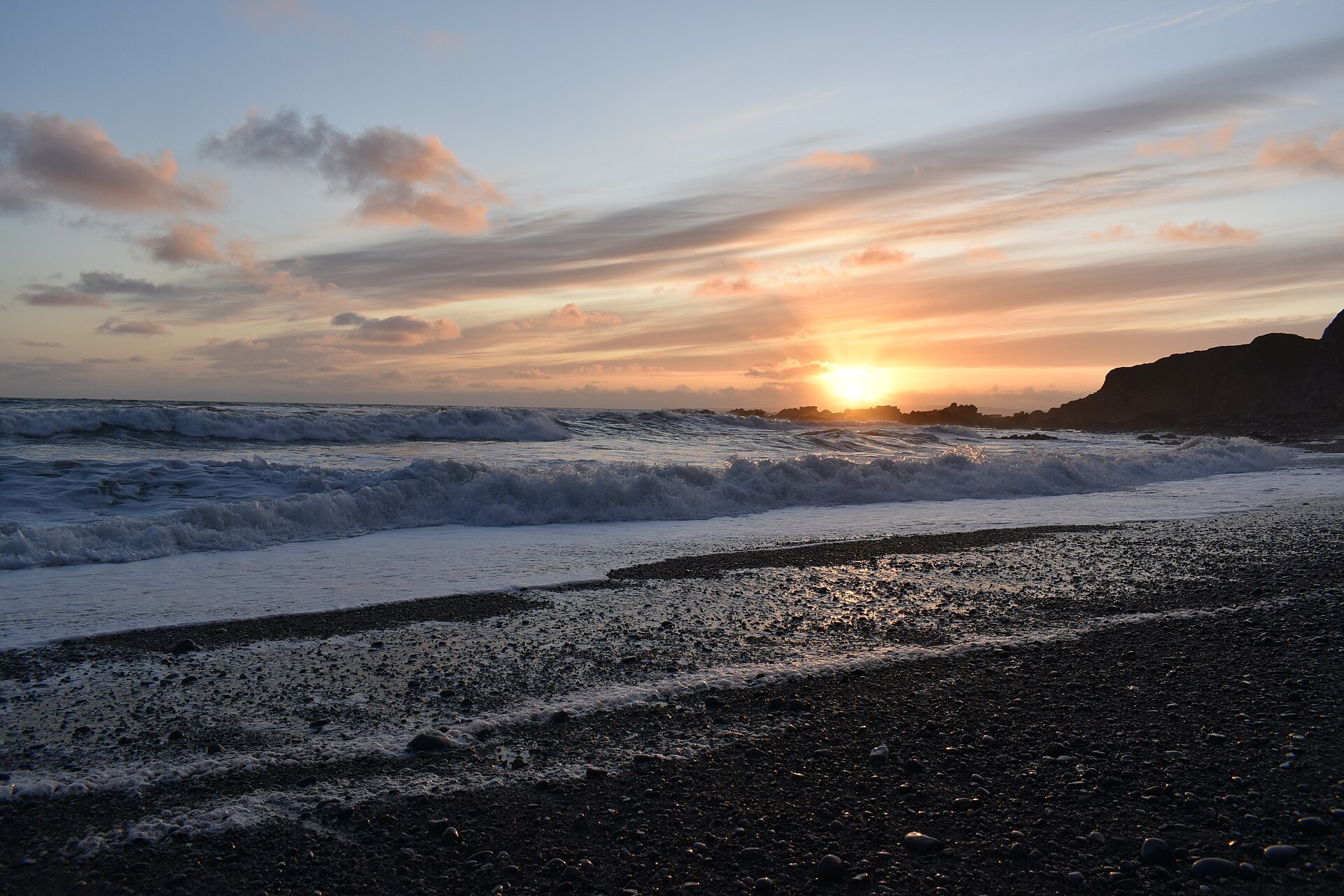 Sunset over the sea on the Copper Coast at Bunmahon